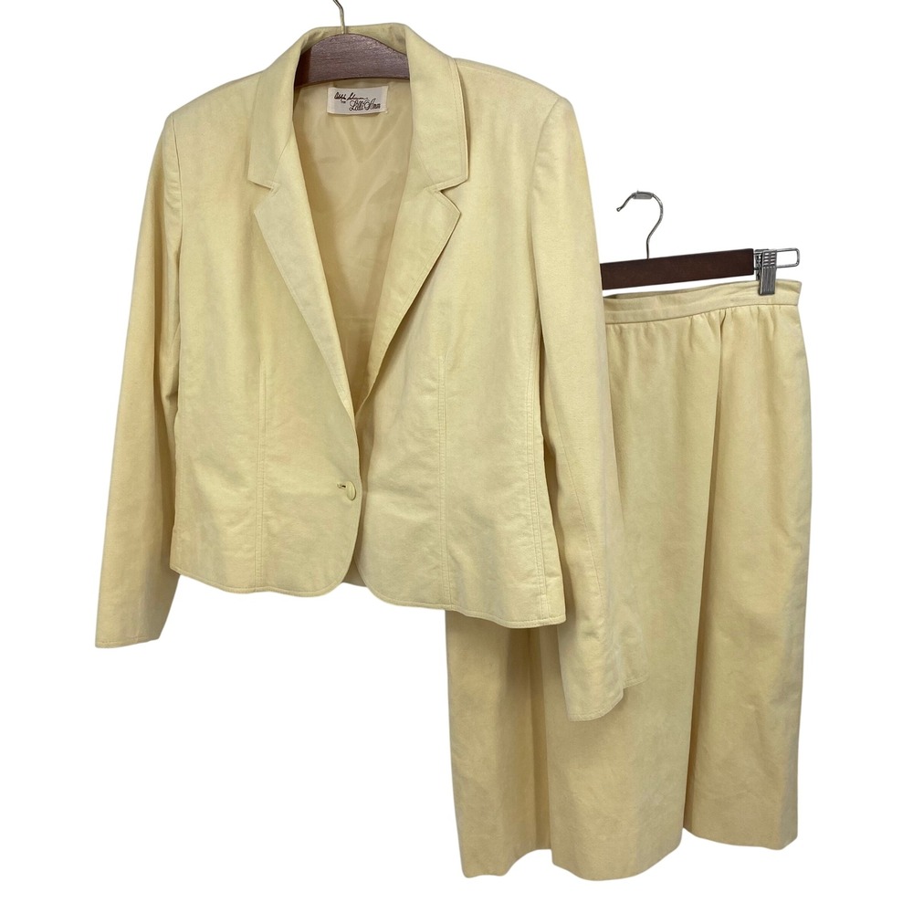 Adolph Schuman Lilli Ann Women's Lg Ultra Suede Skirt Suit Yellow Vintage